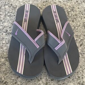 Nike Gray and Purple Flip Flops Celso